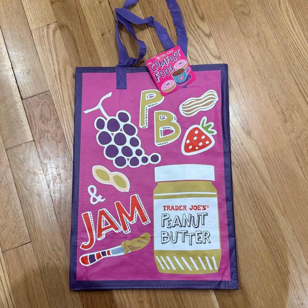 Trader Joe's Mac & Cheese PB&J Comfort Food Reusable Grocery Shopping Bag NWT - Picture 2 of 5